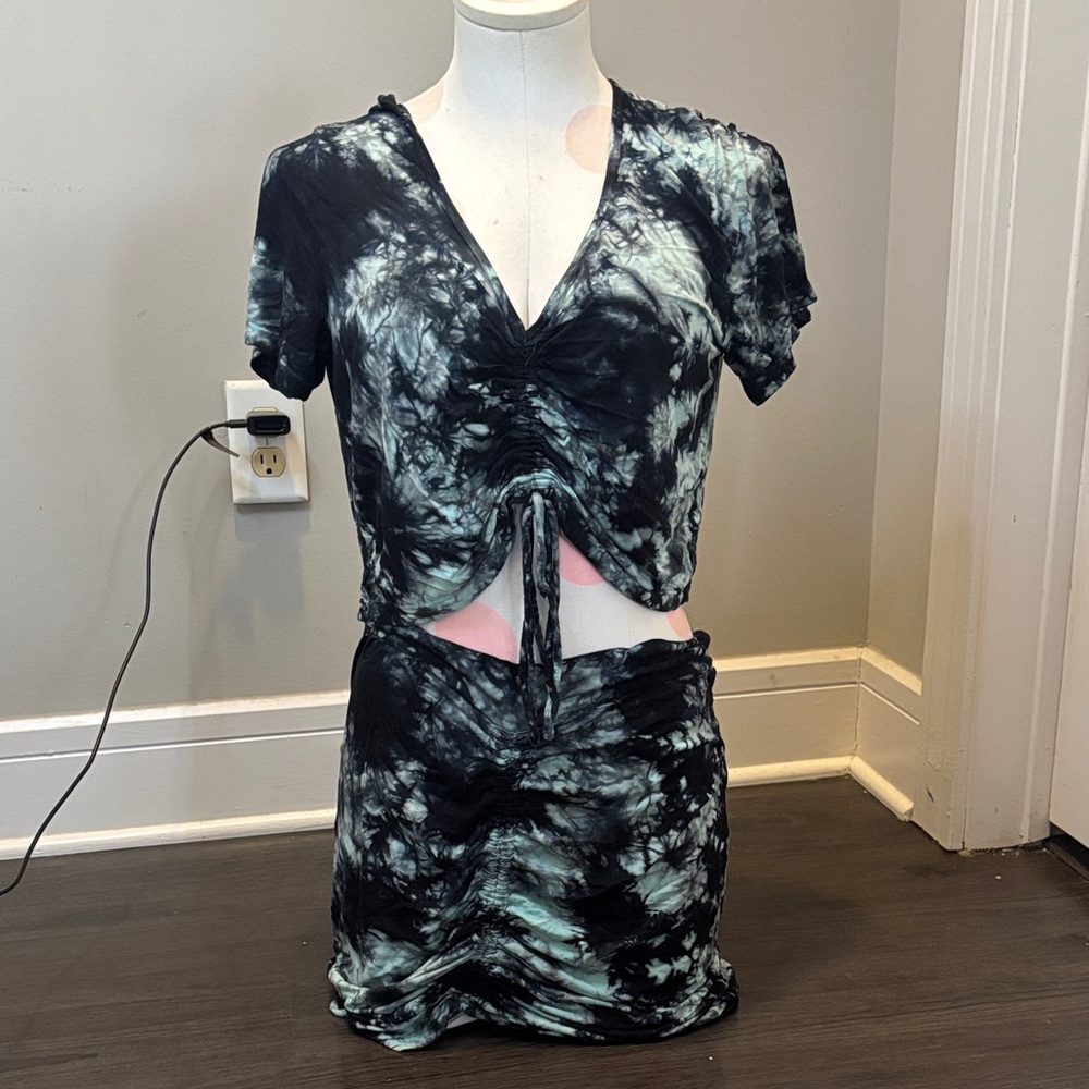 Black and Green Tie-Dye Two-Piece Set